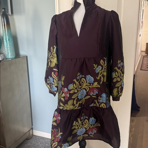 Tuckernuck Plum Satin Ruffled Neck Dress. Small. New. - Picture 7 of 7